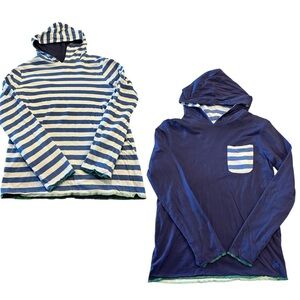 Mini Boden Boys Reversible Striped Blue White Kids Hoodie Cotton Size 11-12 GUC